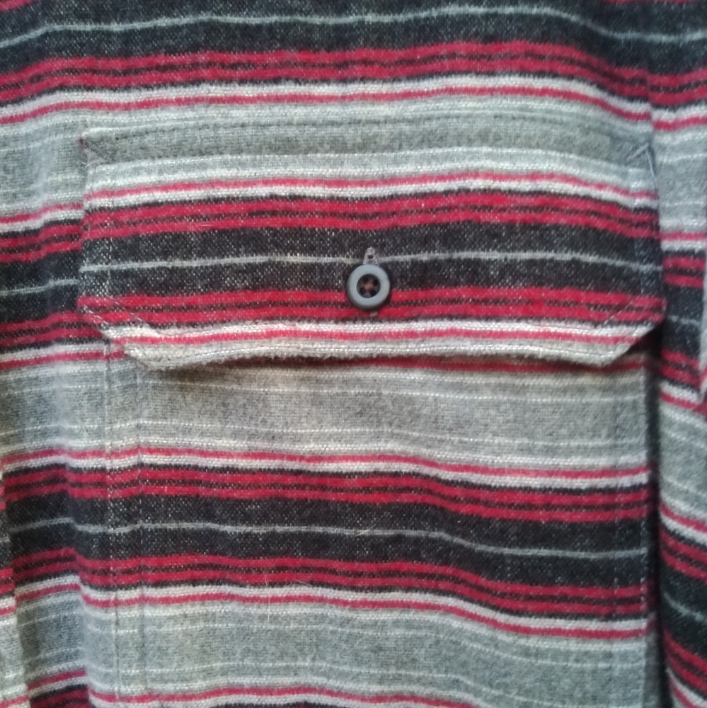Mens St Johns Bay 100% Cotton Red And Black Striped Long Sleeve Shirt Size Large - Picture 4 of 10